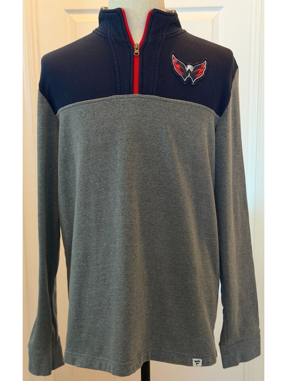 Fanatics Washington Capitals NHL 1/4 Zip Pullover Jacket Mens Large Gray Navy